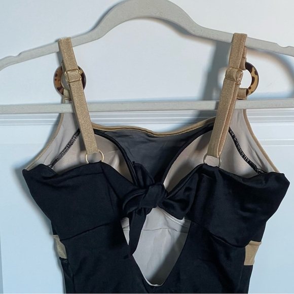 New! Leonisa Black Tan Tie-Back Slimming One Piece Swimsuit 35115 - Picture 9 of 11